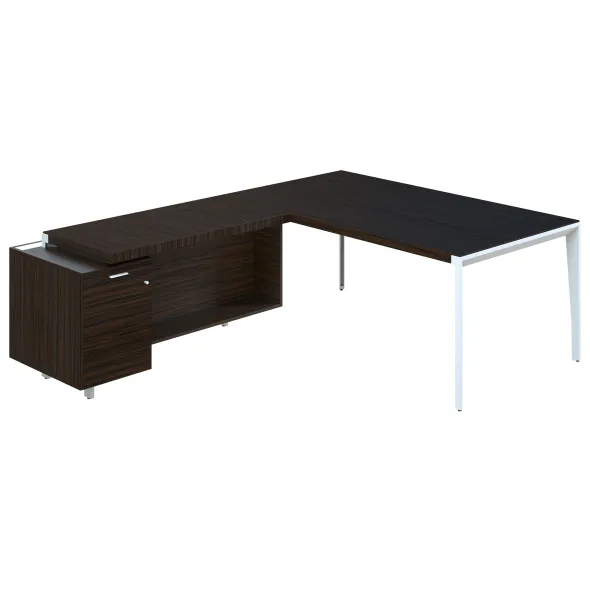 Bureau droit placage bois X-Time Wood - l. 181 x p. 101 cm + meuble de rangement
