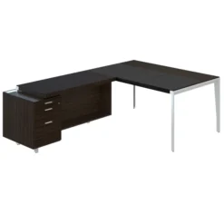 Bureau droit placage bois X-Time Wood - l. 161 x p. 101 cm + retour s/caisson + 1 tiroir plat + 1 DS - sous-main cuir