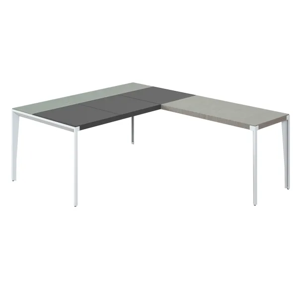 Bureau droit placage bois X-Time Wood - l. 181 x pr. 101 cm + retour - sous-main cuir intégré