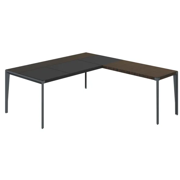 Bureau droit placage bois X-Time Wood - l. 201 x pr. 101 cm + retour - sous-main cuir intégré