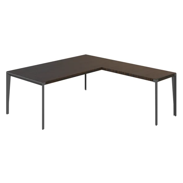 Bureau droit placage bois X-Time Wood - l. 201 x pr. 101 cm + retour