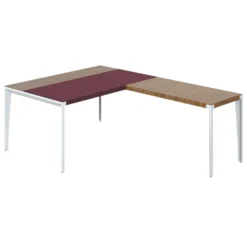 Bureau droit placage bois X-Time Wood - l. 161 x pr. 101 cm + retour - sous-main cuir intégré