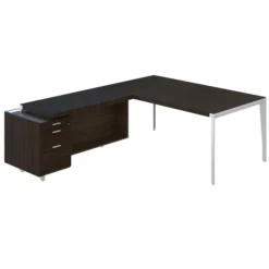 Bureau droit placage bois X-Time Wood - l. 181 x p. 101 cm + retour sur caisson 1 tiroir plat + 1 dossier suspendu