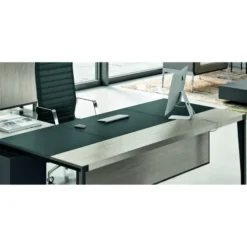 Bureau droit placage bois X-Time Wood - l. 161 x p. 101 cm + meuble de rangement sous-main cuir intégré