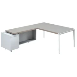 Bureau droit placage bois X-Time Wood - l. 181 x p. 101 cm + meuble de rangement laqué