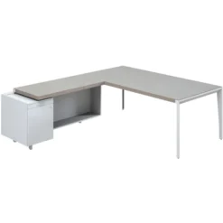 Bureau droit placage bois X-Time Wood - l. 201 x p. 101 cm + meuble de rangement laqué