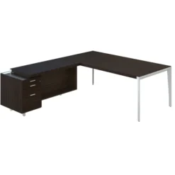 Bureau droit placage bois X-Time Wood - l. 201 x p. 101 cm + retour sur caisson 1 tiroir plat + 1 dossier suspendu