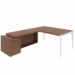 Bureau droit placage bois X-Time Wood - l. 161 x p. 140 cm + meuble de rangement