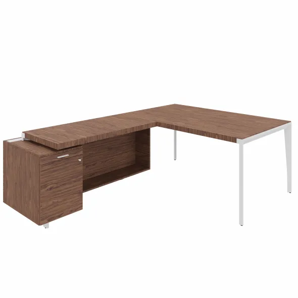 Bureau droit placage bois X-Time Wood - l. 161 x p. 140 cm + meuble de rangement