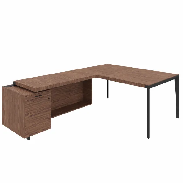 Bureau droit placage bois X-Time Wood - l. 161 x p. 140 cm + meuble de rangement