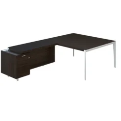 Bureau droit placage bois X-Time Wood - l. 161 x p. 140 cm + meuble de rangement