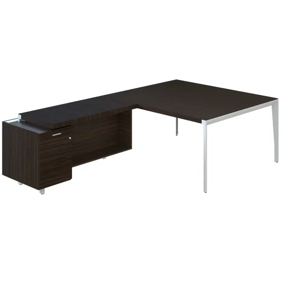 Bureau droit placage bois X-Time Wood - l. 161 x p. 140 cm + meuble de rangement