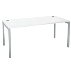 Bureau droit Squadra - l. 160 x pr. 80 cm - plateau blanc - piétement métal arche coloris gris aluminium