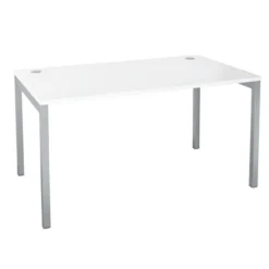 Bureau droit Squadra - l. 140 x pr. 80 cm - plateau blanc - piétement métal arche coloris gris aluminium