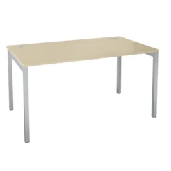 Bureau droit Squadra - l. 140 x pr. 80 cm - plateau chêne clair - piétement métal arche coloris gris aluminium