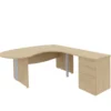 Bureau ergonomique 90° asymétrique Majesty - l. 200 x l. 110 x pr. 60 cm + retour caisson 3 tiroirs - pieds panneaux