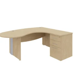 Bureau ergonomique 90° asymétrique Majesty - l.200 x l.110 x pr. 60 cm + caisson h. bureau 3 tiroirs - pieds panneaux