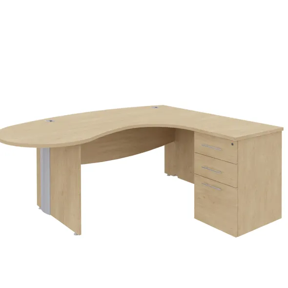Bureau ergonomique 90° asymétrique Majesty - l.200 x l.110 x pr. 60 cm + caisson h. bureau 3 tiroirs - pieds panneaux