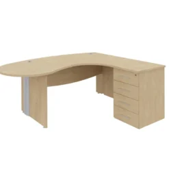 Bureau ergonomique 90° asymétrique Majesty - l.200 x l.110 x pr.60 cm + caisson h. bureau 4 tir. plats - pieds panneaux