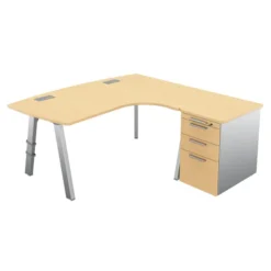 Bureau ergonomique compact 90° asymétrique Fusion - l. 170 x l. 120 x pr. 80-66 cm + caisson retour mélaminé - 4 pieds