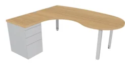 Bureau ergonomique compact 90° asymétrique Epure - l. 200 x l. 120 x pr. 60 cm - 2 convivialités - caisson porteur