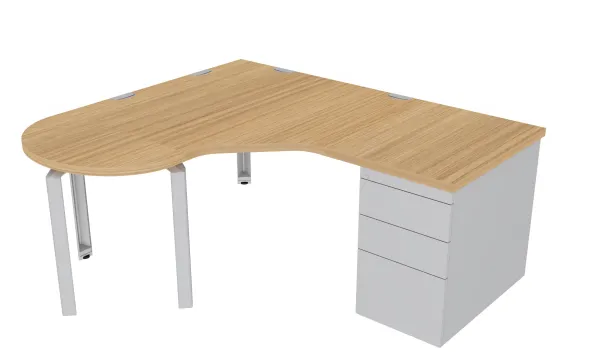 Bureau ergonomique compact 90° asymétrique Epure - l. 180 x l. 120 x pr. 80-80 cm convivialité retour caisson porteur