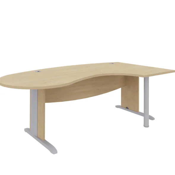 Bureau ergonomique compact 90° asymétrique Majesty - l. 200 x l. 110 x pr. 60 cm - piétement dégagement latéral