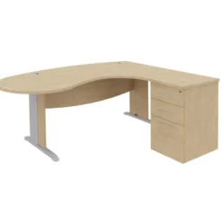 Bureau ergonomique compact 90° asymétrique Majesty - l. 200 x l. 110 x pr. 60 cm + caisson h. bureau 3 tiroirs