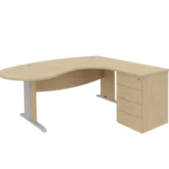 Bureau ergonomique compact 90° asymétrique Majesty - l. 200 x l. 110 x pr. 60 cm + caisson h. bureau 4 tiroirs