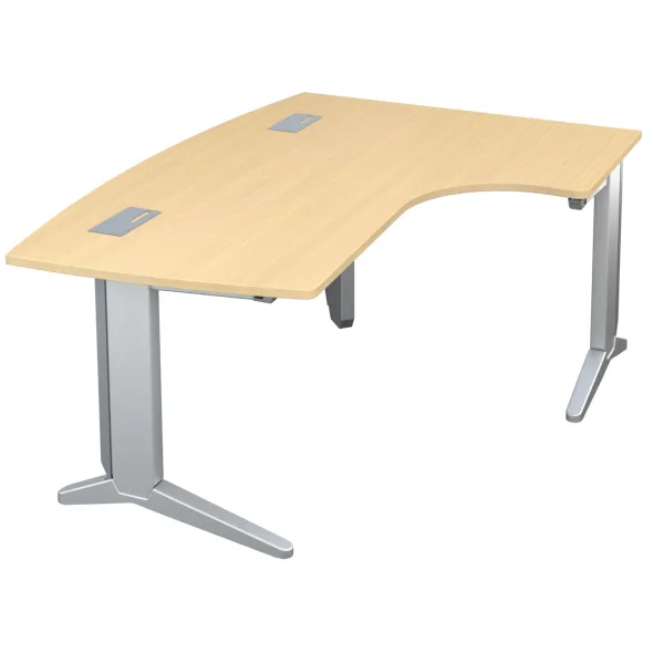 Bureau ergonomique compact 90° asymétrique Fusion - l. 170 x l. 120 x pr. 80-66 cm - pieds C
