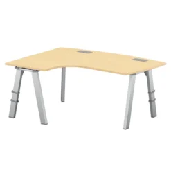 Bureau ergonomique compact 90° asymétrique Fusion - l. 170 x l. 120 x pr. 80-66 cm - 4 pieds