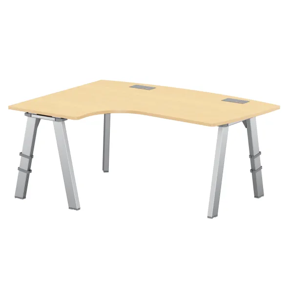 Bureau ergonomique compact 90° asymétrique Fusion - l. 170 x l. 120 x pr. 80-66 cm - 4 pieds