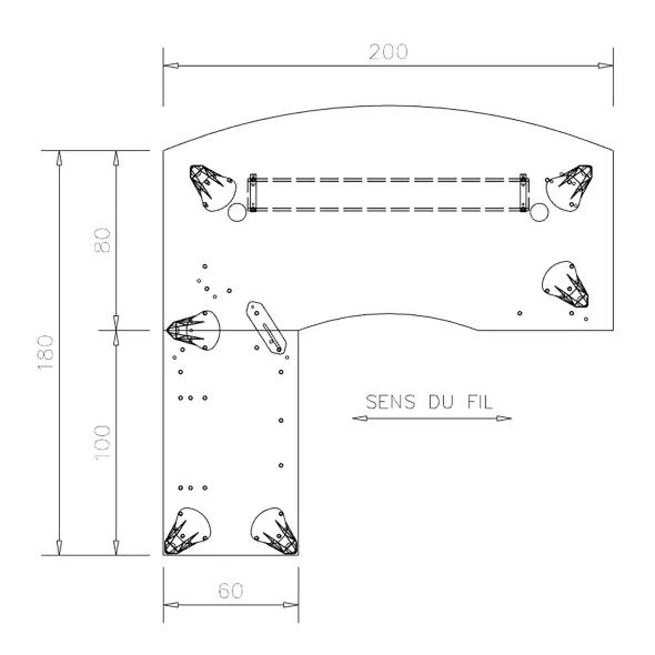 Bureau ergonomique droit placage bois Epure Manager - l. 200 x pr. 100 + retour l. 100 x pr. 60 cm - piétement alu poli