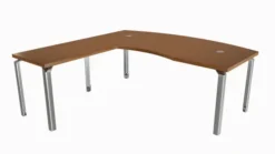 Bureau ergonomique droit placage bois Epure Manager - l. 200 x pr. 100 + retour l. 100 x pr. 60 cm - piétement alu poli