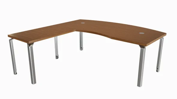 Bureau ergonomique droit placage bois Epure Manager - l. 200 x pr. 100 + retour l. 100 x pr. 60 cm - piétement alu poli