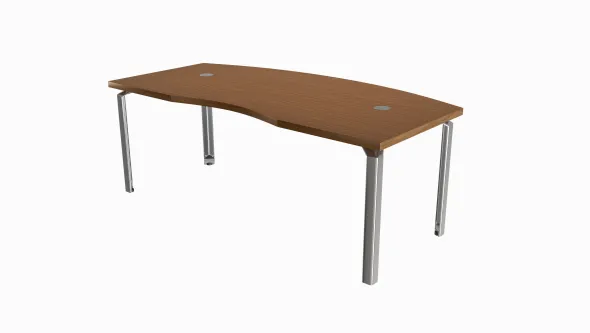 Bureau ergonomique droit placage bois Epure Manager - l. 200 x pr. 100 cm - piétement aluminium poli