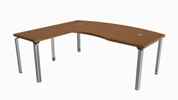 Bureau ergonomique droit placage bois Epure Manager - l. 200 x pr. 100 + retour l. 80 x pr. 60 cm - piétement alu poli