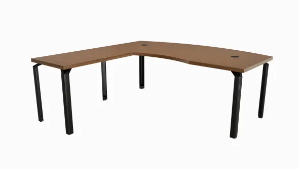 Bureau ergonomique droit placage bois Epure Manager - l. 200 x pr. 100 + retour l. 100 x pr. 60 cm