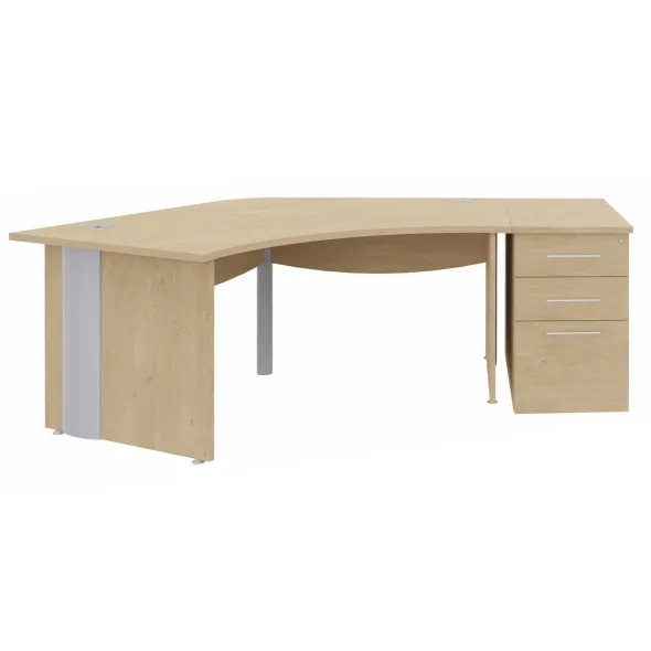 Bureau 120° symétrique Majesty - l. 108 x pr. 80 cm + caisson h. bureau - 3 tiroirs - pieds panneaux