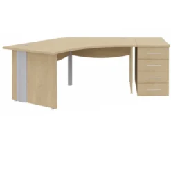 Bureau 120° symétrique Majesty - l. 108 x pr. 80 cm + caisson h. bureau - 4 tiroirs plats - pieds panneaux