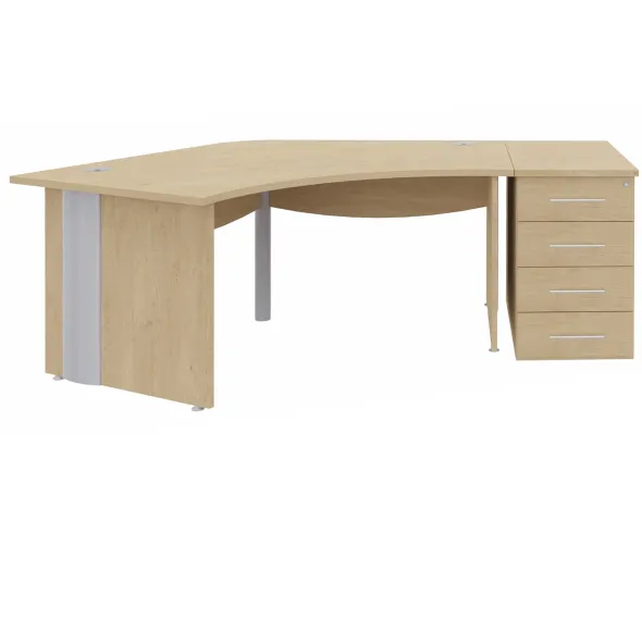 Bureau 120° symétrique Majesty - l. 108 x pr. 80 cm + caisson h. bureau - 4 tiroirs plats - pieds panneaux