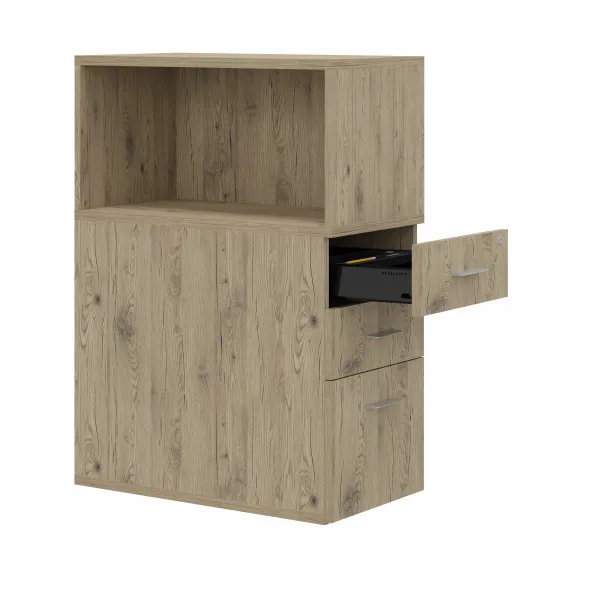 Caisson hauteur bureau Arial - 2 tiroirs plats + 1 tiroir dossiers suspendus + niche - pr. 80 cm