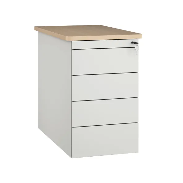 Caisson hauteur bureau Fusion - 4 tiroirs plats - pr. 80 cm - façade métallique