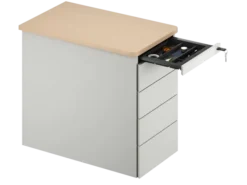 Caisson hauteur bureau Fusion - 4 tiroirs plats - pr. 80 cm - façade métallique