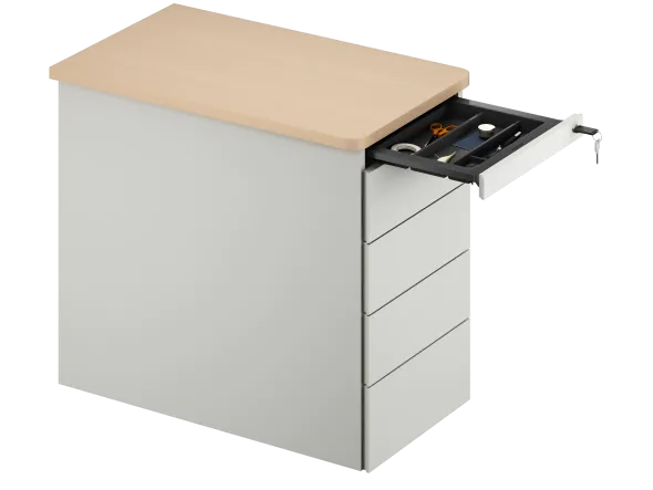 Caisson hauteur bureau Fusion - 4 tiroirs plats - pr. 80 cm - façade métallique