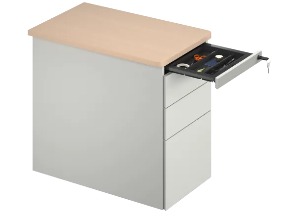 Caisson hauteur bureau Fusion - 2 tiroirs plats + 1 tiroir dossiers suspendus - pr. 80 cm - façade métallique