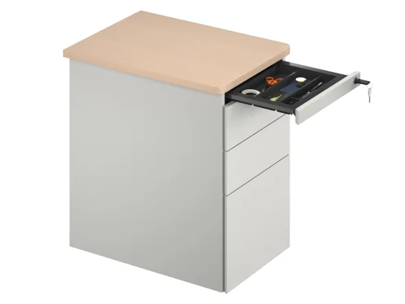 Caisson hauteur bureau Fusion - 2 tiroirs plats + 1 tiroir dossiers suspendus - pr. 66 cm - façade métallique