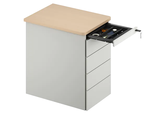 Caisson hauteur bureau Fusion - 4 tiroirs plats - pr. 66 cm - façade métallique