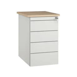 Caisson hauteur bureau Fusion - 4 tiroirs plats - pr. 66 cm - façade métallique