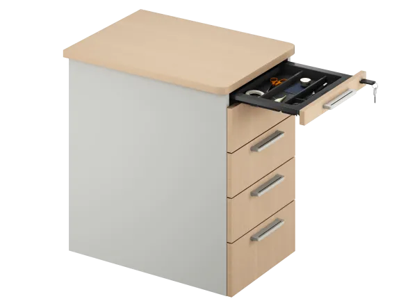 Caisson hauteur bureau Fusion - 4 tiroirs plats - pr. 66 cm - façade mélaminé